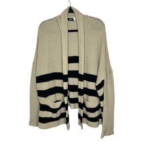 BDG Urban Outfitters Long Cream Cardigan Black Stripes Pockets Winter Casual S